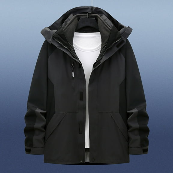 Royisotas Mens Zip Up Jackets Coats Big and Tall Hooded Hiking Long Sleeve jacket for Men Winter