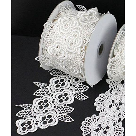 3" x 5 Yards Floral Lace Crochet Ribbon (White)