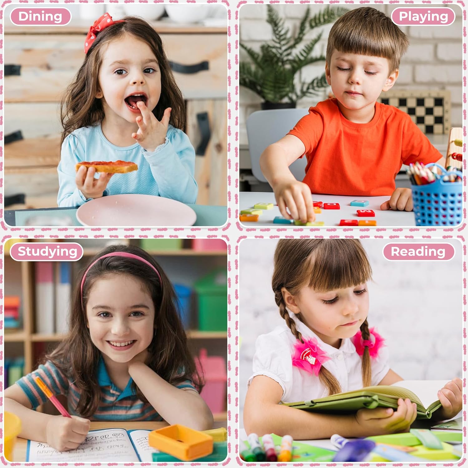 Toddler Table and Chair Set, Wooden Kids Desk and Chair Set, Pink Study Table and Chair Set for Girls, Kids Acitvity Table with Storage for Ages3-8, Toddler Desk and Chair for Bedroom/Nursery