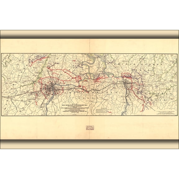 24"x36" Gallery Poster, Map of Richmond Petersburg virginia 1907