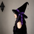 thumbnail image 5 of Hkoxplj Lace Tulle Witch Hat for Women Vintage Gothic Halloween Costume Hat Wide Brim Pearl Beaded Bow Hat with Star Charm Pendant Pointed Top Velvet Hat for Party Cosplay Photoshoot, 5 of 9