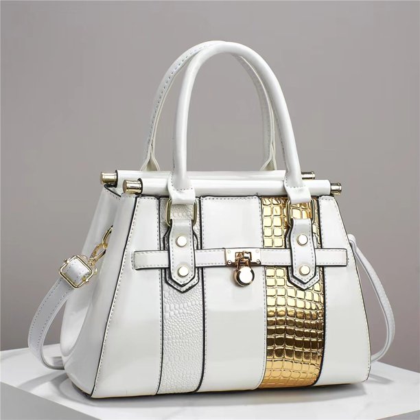 Nuevo bolso de mano de piel brillante empalmada de gran capacidad con un solo hombro y diseño de cocodrilo para mujer, bolso de mano de PU