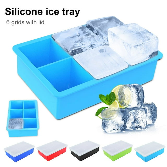 Food Grade Silicone 6 Grids Square Ice Cube Tray Maker Mold Container with Lid