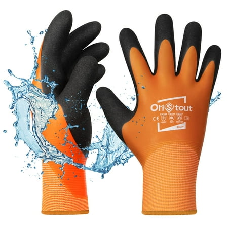 

OriStout Winter Work Gloves for Men and Women Waterproof Fishing Gloves for Cold Weather Thermal Insulated Freezer Gloves Super Grip Orange XX-Large
