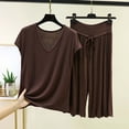 thumbnail image 2 of RQYYD Womens Pajamas Set Short Sleeve Top and Wide Leg Pants Sleepwear Soft Loungewear Pjs Sets for Women, 2 of 5
