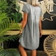 thumbnail image 5 of Puntoco Vestido De Manga Corta Con Cuello En V, Vestido Hasta La Rodilla De Mezclilla Lavada Con Cuello En V De Manga Corta Para Mujer De Primavera Y Verano Gris M, 5 of 7
