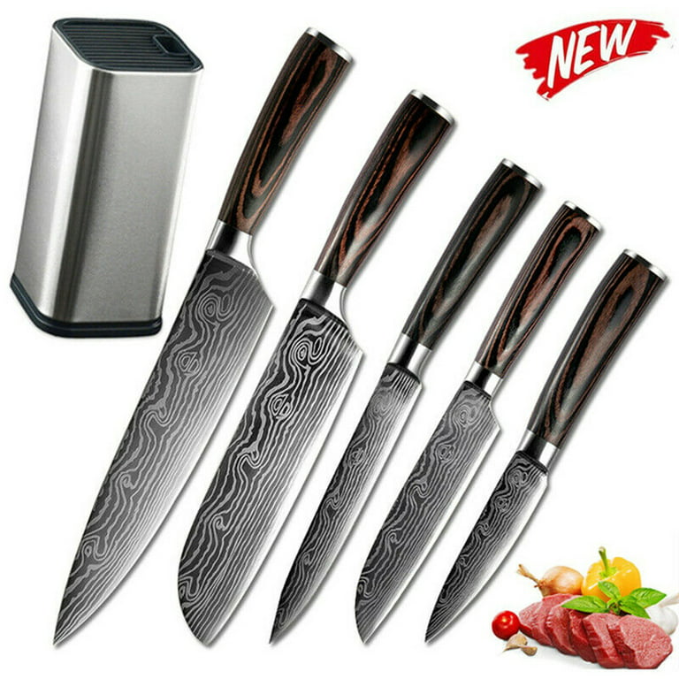 MDHAND Knife Sets for Kitchen with Block, 6 Pieces German Ultra Sharp  Stainless Steel Kitchen Knife Block Sets with Sheaths,with Ergonomic Handle  