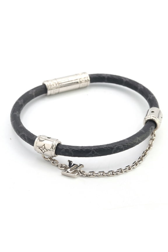 Pre-Owned Louis Vuitton Chain It Bracelet M8573E Black and Silver Monogram Canvas... (Good)