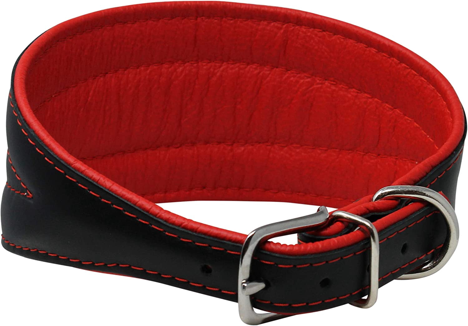 Real Leather Extra Wide Padded Tapered Dog Collar Glossy Black Greyhound Saluki Deerhound Lurcher Whippet Dachshund (8"-9.5" Neck; 1.75" Wide, Red)