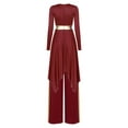 thumbnail image 4 of iiniim Women Liturgical Dancewear Long Sleeve Praise Dance Tunics with Wide Leg Baggy Pants Burgundy L, 4 of 7