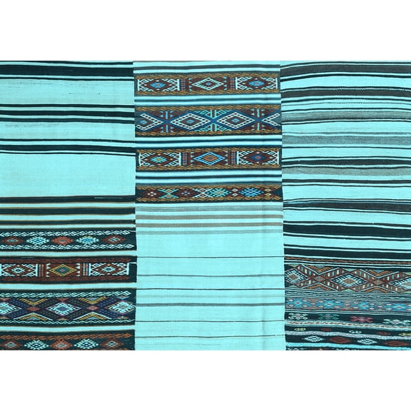 Ahgly Company Indoor Rectangle Patchwork Light Blue Transitional Area Rugs, 2' x 5'