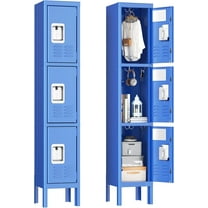 Metal Lockers for Employees, 3-Tier Storage Locker, Steel Locker Cabinet for School, Home, Gym, Office, Garage with Mirrors, Screwdriver, Gloves, Hooks, Unassembled