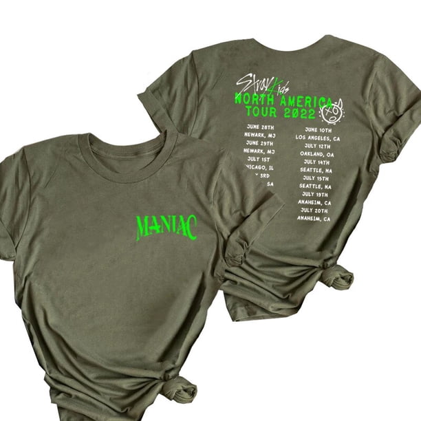 Camiseta de Kpop Stray Kids para niños, camisa de concierto maníaco de América del Norte, ropa de apoyo para Fans, pareja de manga corta, regalo de colección para fanáticos