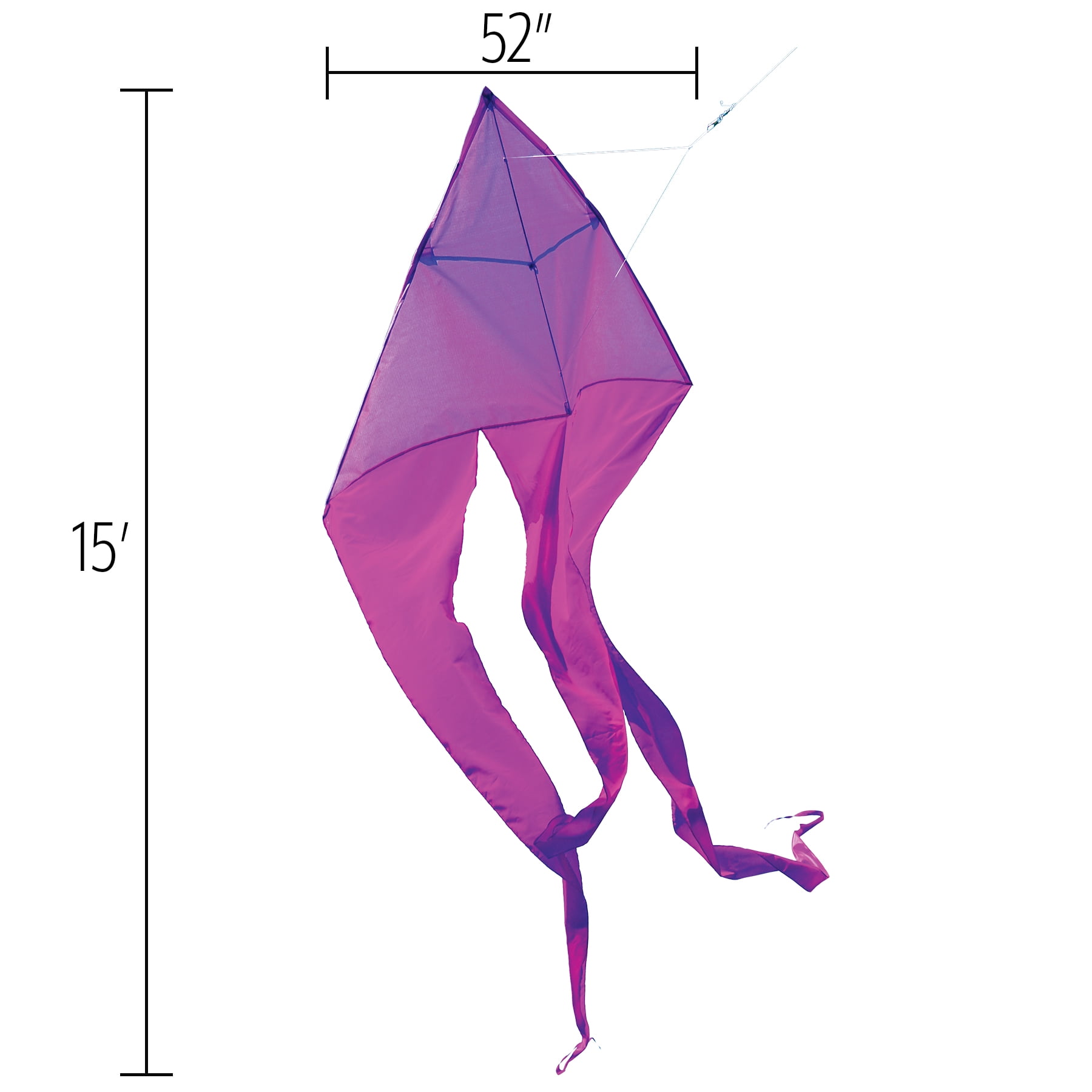 In the Breeze 3358 — Purple 52-inch Wave Delta Kite — Large Solid Color Easy-Flying Kite with Long Flowing Taffeta Tails