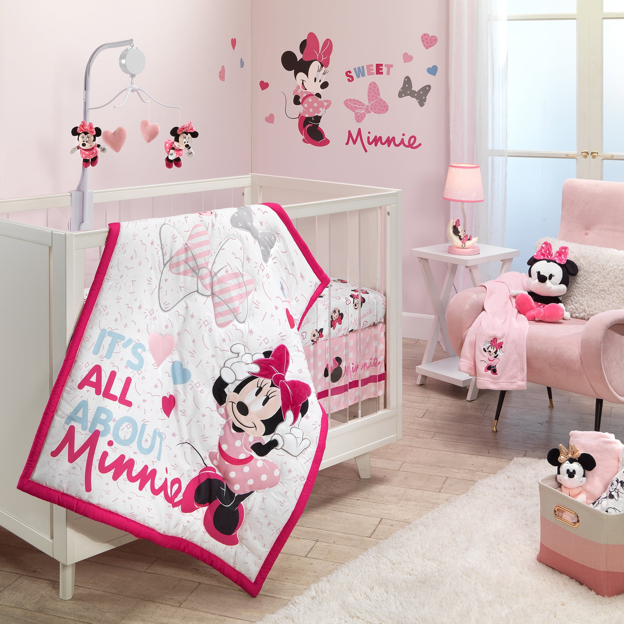 Disney Minnie Mouse 4 Pieces Toddler, Disney Minnie Mouse Pink 3pc Twin Bedding Comforter Set