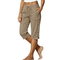 thumbnail image 3 of Luivaraty Capri Pants for Women Solid Color Straight Leg Pants Fashion Comfy Drawstring Side Split Capris with Pockets, S-2XL, 3 of 9