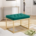 thumbnail image 2 of Velvet Shoe Changing Stool, Upholstered Footrest Ottoman with Golden Metal Base, Square Vanity Chair Tufted Footrest, Modern Sofa Stool Rest Stool for Clothes Shop, Living Room, Bedroom, Dark Green, 2 of 7