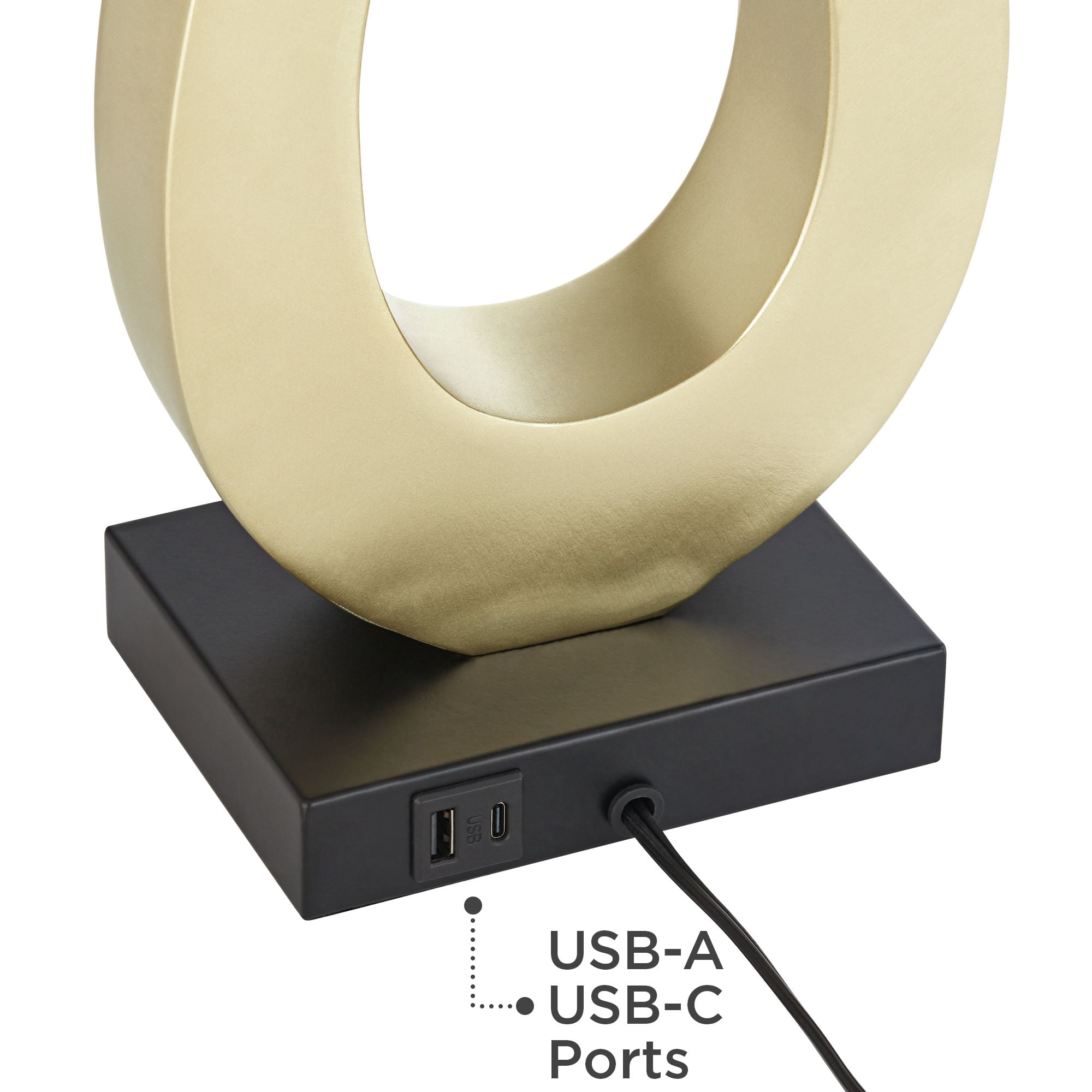 360 Lighting Simone Modern Table Lamps 28" Tall Set of 2 Sculptural Gold Metal USB Charging Port White Rectangular Shade Bedroom Living Room