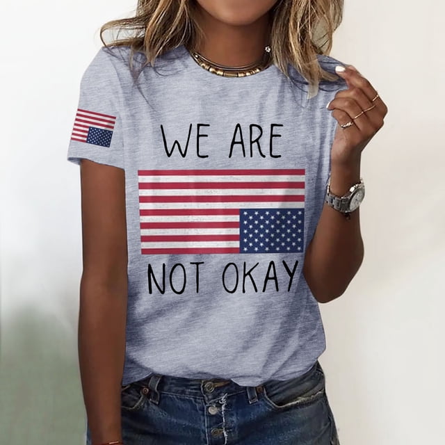 MKLEKYY Camisetas Camisa De Manga Corta Con Cuello Redondo Y Estampado Liso Informal Para Mujer Talla XL