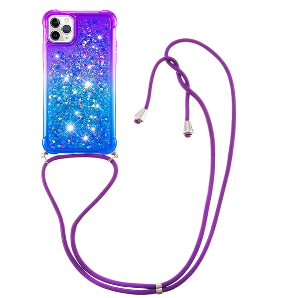 Funda para iPhone 12 PRO MAX Brillantina Líquida Divertida Reluciente y con Cristales en Movimiento Cuerpo Cruzado con Cordón Ajustable