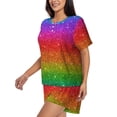 thumbnail image 2 of Kdxio Rainbow Glitter Print Pajamas Sets for Women Short-Sleeved Pjs with Lounge Shorts Two Piece Sleepwear S-4XL, 2 of 8