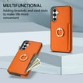 thumbnail image 3 of PU Leather Card Slot Back Case for Samsung Galaxy S25, Elegant Ultra Slim Shockproof Protective Phone Case Cover with Ring Kickstand Phone Cover for Samsung Galaxy S25, Orange, 3 of 5