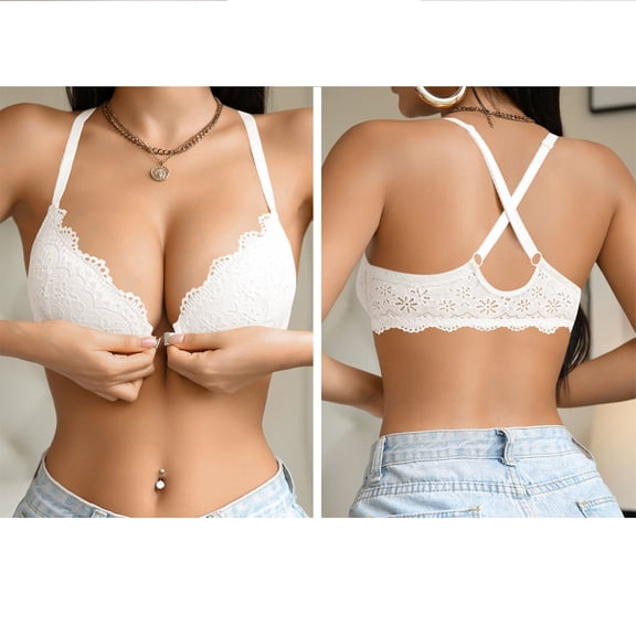 SwiftWear Women's Front Closure Underwire Push Up Bra Cross Back Lace T-Shirt Bra for Support & Lift, Comfortable Plunge Everyday Bra
