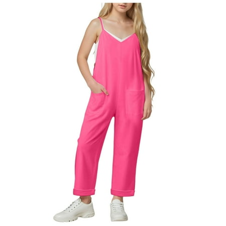 Gubotare Baby Rompers for Girls Toddler Baby Girl Romper Sleeveless Jumpsuit Overalls Summer Outfits Size 13-14T (Hot Pink 13-14 Years)