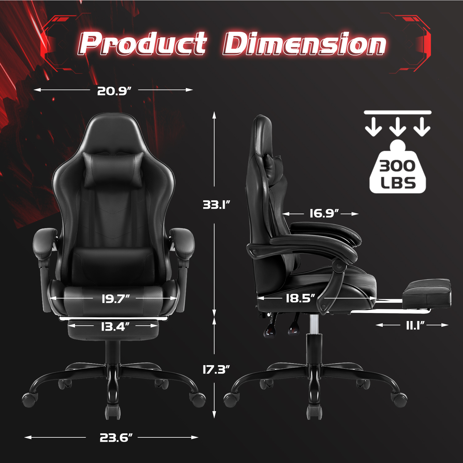 Homall Gaming Chair with Massage and Footrest, Black photo 3