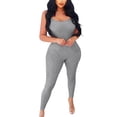 thumbnail image 1 of YFELWZ Womens Plus Size Sleeveless Spaghetti Strap Bodycon Tank Jumpsuits Rompers Playsuit Grey S, 1 of 9