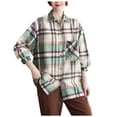 thumbnail image 1 of Chemise-veste à Carreaux pour Femmes, Veste Chemise Surdimensionnée à Boutons, Haut Décontracté en Flanelle à Manches Longues avec Col Rabattu, Veste Légère d'Automne pour Superposition, Blouse de Mode pour Usage Quotidien, Travail, Rendez-Vous, 1 of 5