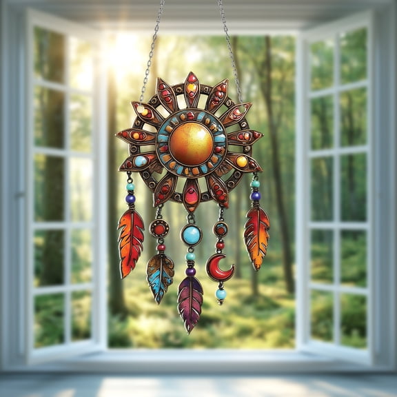 Celestial Sun Suncatcher – Handmade Window Hanging Sun Catcher – Dreamy & Vibrant Home Accent