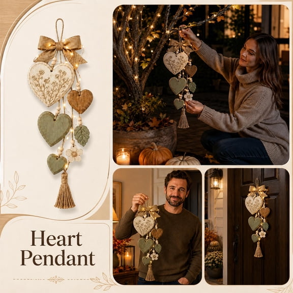 Light‑Up Farmhouse Wooden Heart Wall Hanging, Rustic Distressed Wood Heart Door Hanger with LED String Lights, Burlap Bow & Tassel, Cottagecore Wall Decor for Bedroom, Entryway & Front Door