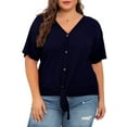 thumbnail image 5 of Cueply Womens Plus Size Tops Short Sleeve V Neck Waffle Knit Tunic Blouse Tie Front Button up T Shirts, 5 of 8