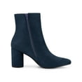 thumbnail image 3 of BLISSFUL STEP Women's Pointy Toe Side Zip Block Heel Ankle Boots Navy Blue 8.5, 3 of 7