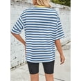 thumbnail image 6 of Womens Oversized Striped T Shirts Loose Fit Crewneck Short Sleeve Tops Summer Casual Blouse Y2K 2025 Basic Tee Blue M, 6 of 7