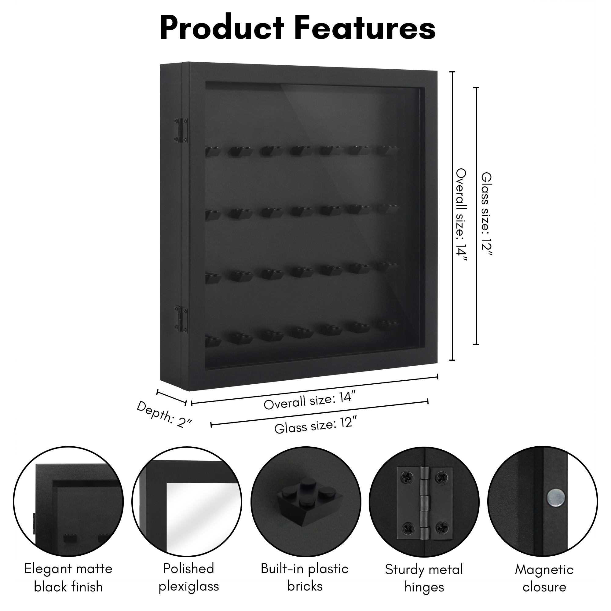 Americanflat 14x14 Minifigure Display Case with Polished Plexiglass Holds Minifigures Silhouette Wall - Black