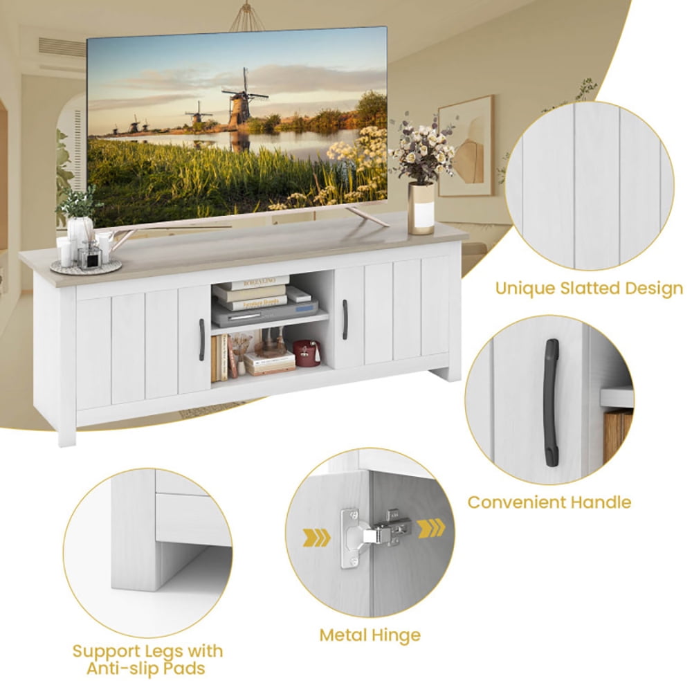 Finihen TV Stand, TV Cabinet, TV Stand with 2 Cabinets and Open Shelves for TVs up to 65 Inch, for Living Room, Bedroom, Natural