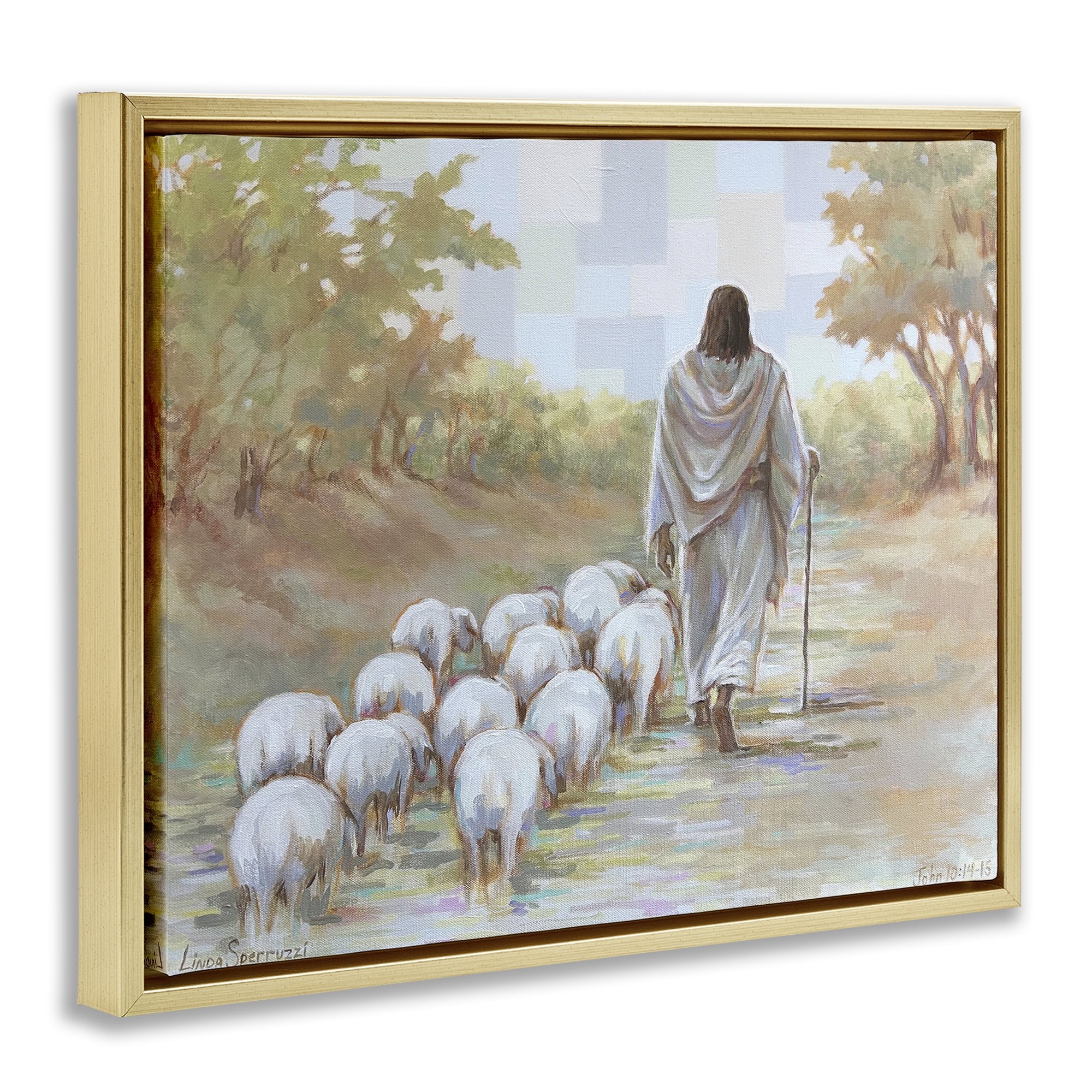 Stupell Industries Lead On Good Shepherd Gold Framed Floater Canvas Wall Art, design by Linda Sperruzzi