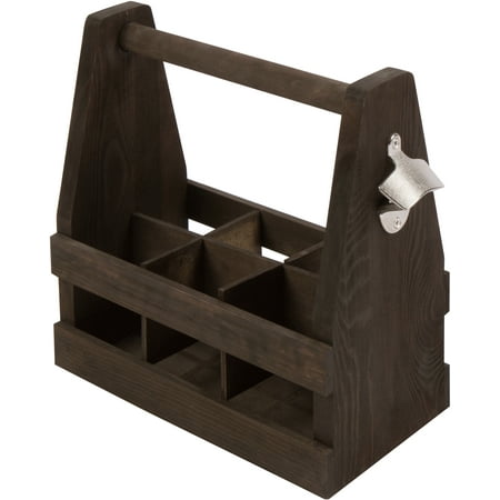 - Wooden Caddy Tote for Six Pack Beer and Sodas with Bottle Opener by Trademark Innovations
