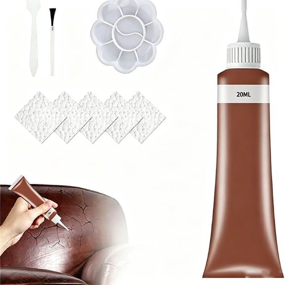 Lunxisen 1 Pcs Brown Leather Repair Gel Scratch Filler Cream Restorer for Couches Car Seats Shoes Bags Furniture Jacket Crack Fix(20ml)