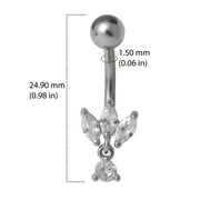 Womens Silver-tone Stainless Steel Belly Button Piercing Cubic Zirconia Stones