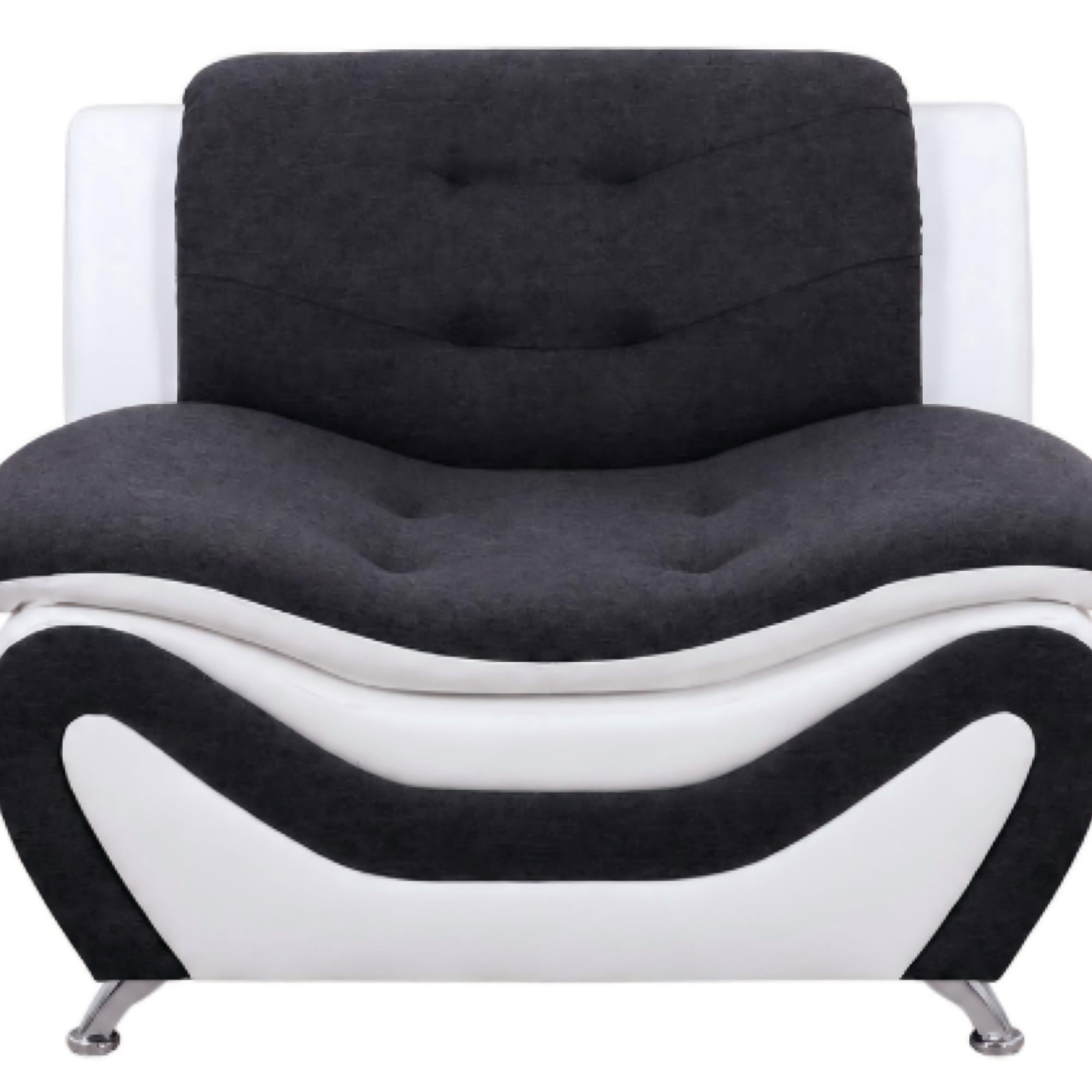 BSHTI 42” Faux Leather Modern Sofa Couch with Leather Upholstery, Solid Wood Frame, Adjustable Backrest 110–115° for Living Room （Black & White）