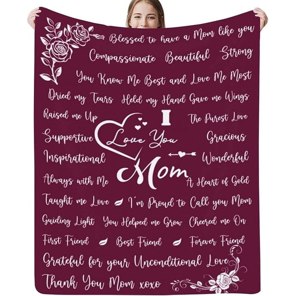 LHSHID Gifts for Mom Mom Blanket I Love You Mom Throw Blanket for Christmas Birthday from Daughter Son Soft Cozy Flannel Bed Blanket 30"x40"