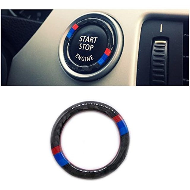 LAICAIW Carbon Fiber Car Engine Start Stop Ignition Key Ring Sticker for BMW E90 E92 E93 3 Series Engine Start Button Cover