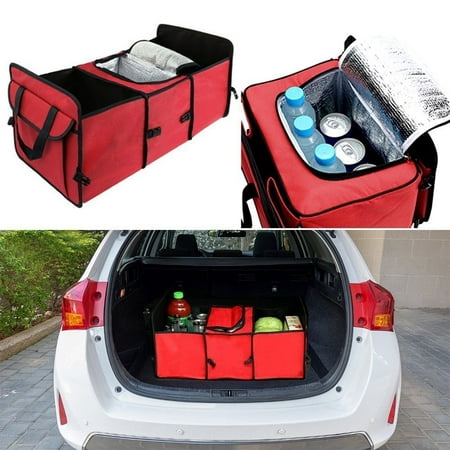 Car Trunk Storage Organizer Collapsible Cargo Storage Box with Insulated Cooler Compartment Multipurpose for Vehicle Car SUV