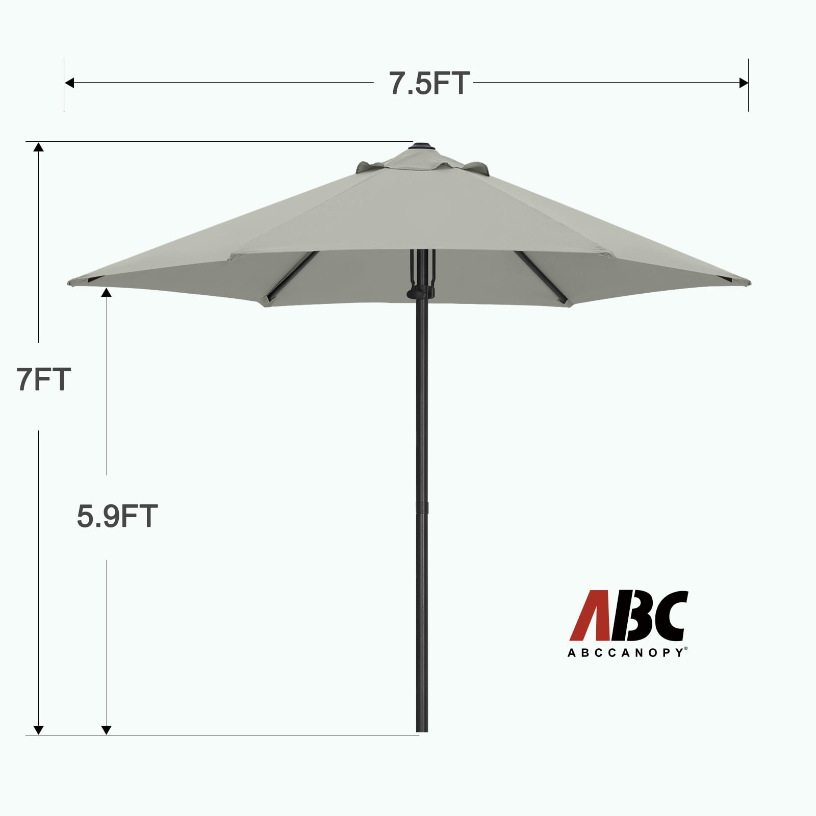 ABCCANOPY 7.5ft Outdoor Market Hand Push Patio Umbrella,12+Colors, Light Gray