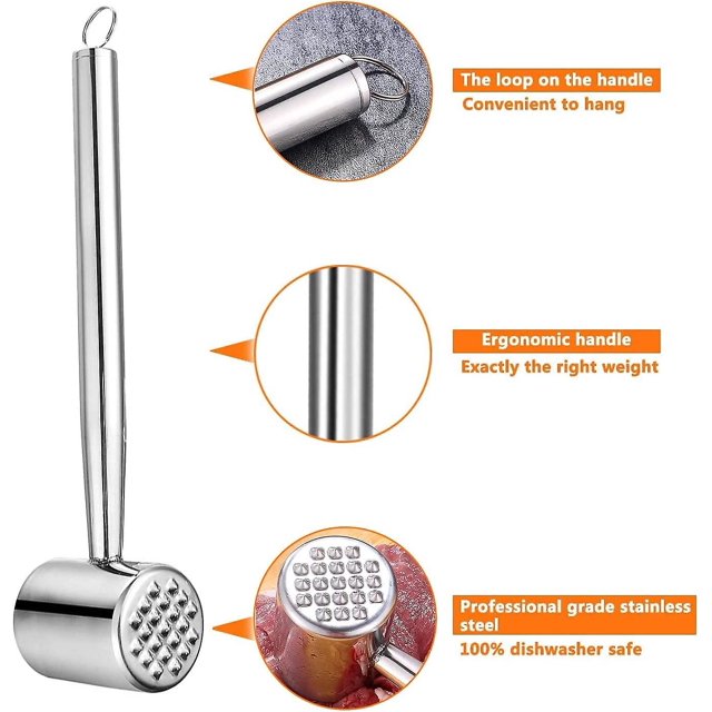 Loose Meat Hammer, Stainless Steel Meat Tenderizer, Double-sided Loose Meat Mallet Qi Cheng