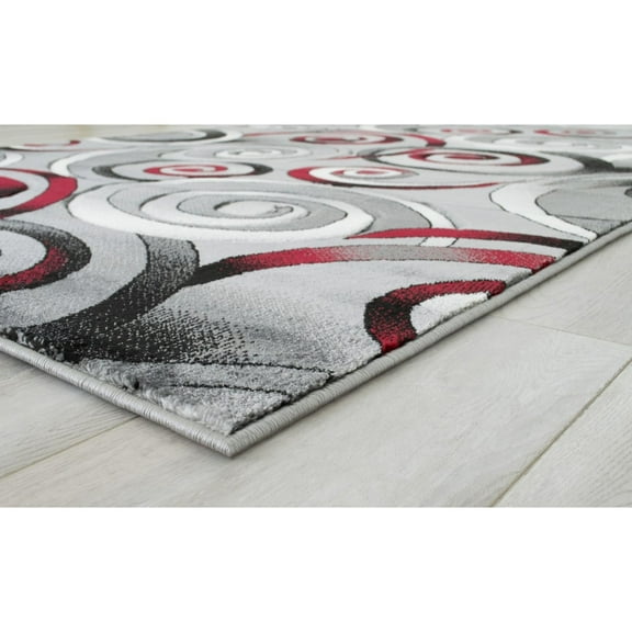 Handcraft Rugs HR Spiral/Swirls Modern Contemporary Hand Carved Area Rug 3-D effect Red - 5' x 7'