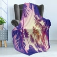 thumbnail image 4 of Palm Tree Soft Flannel Fleece Throw Blanket, Coconut Trees at Peaceful Sunset Dreamy Tropical Island Jungle Vintage Effect, Cozy Plush for Indoor and Outdoor Use, 50" x 60", Multicolor, by Ambesonne, 4 of 5